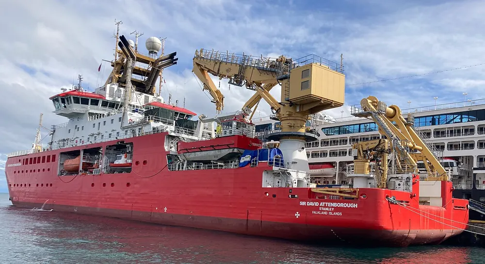 An Antarctic research vessel moored at Punta Arenas