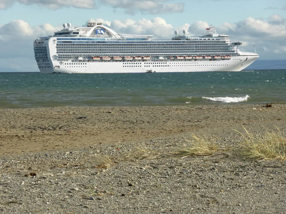 A cruise ship in the Strait of Magellan off Punta Arenas